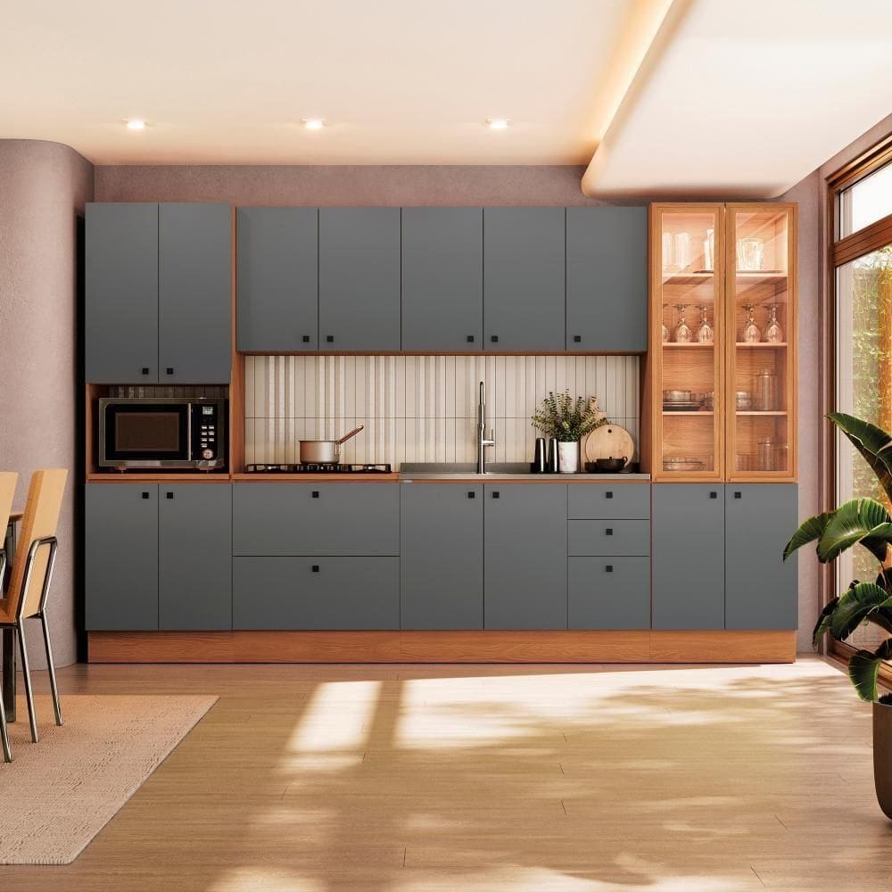 Cozinha Modulada Pixel Kappesberg 100% Mdp Canela-cinza Sagrado 340cm