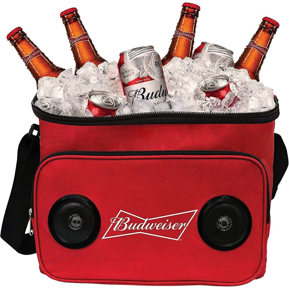 Bolsa térmica Budweiser Soft com alto-falante Bluetooth, tampa de 24 latas.