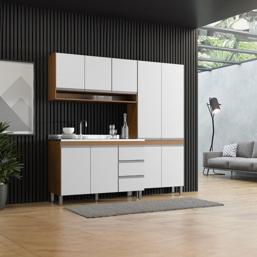 Armário De Cozinha Modulada Compacta Sabrina Menu Móveis Branco