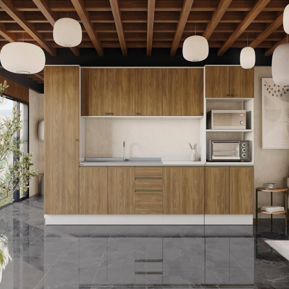 Cozinha Modulada Celeste Kappesberg 100% Mdf Branco-nogueira 300cm
