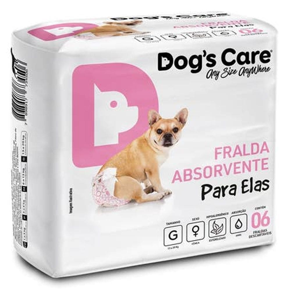Fralda Descartável para Cães Fêmeas Tamanho G com 6 unidades Dog`s Care