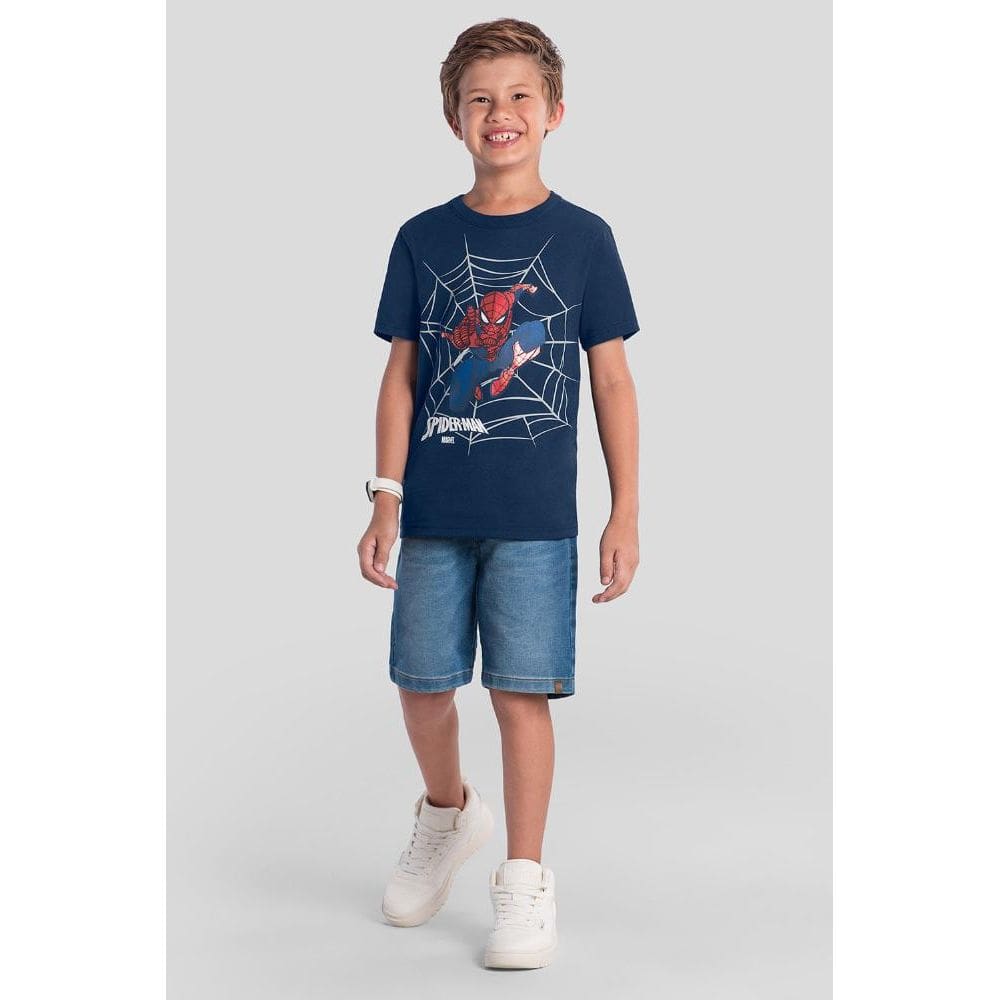 Camiseta metalizada infantil menino do Homem-Aranha Brandili