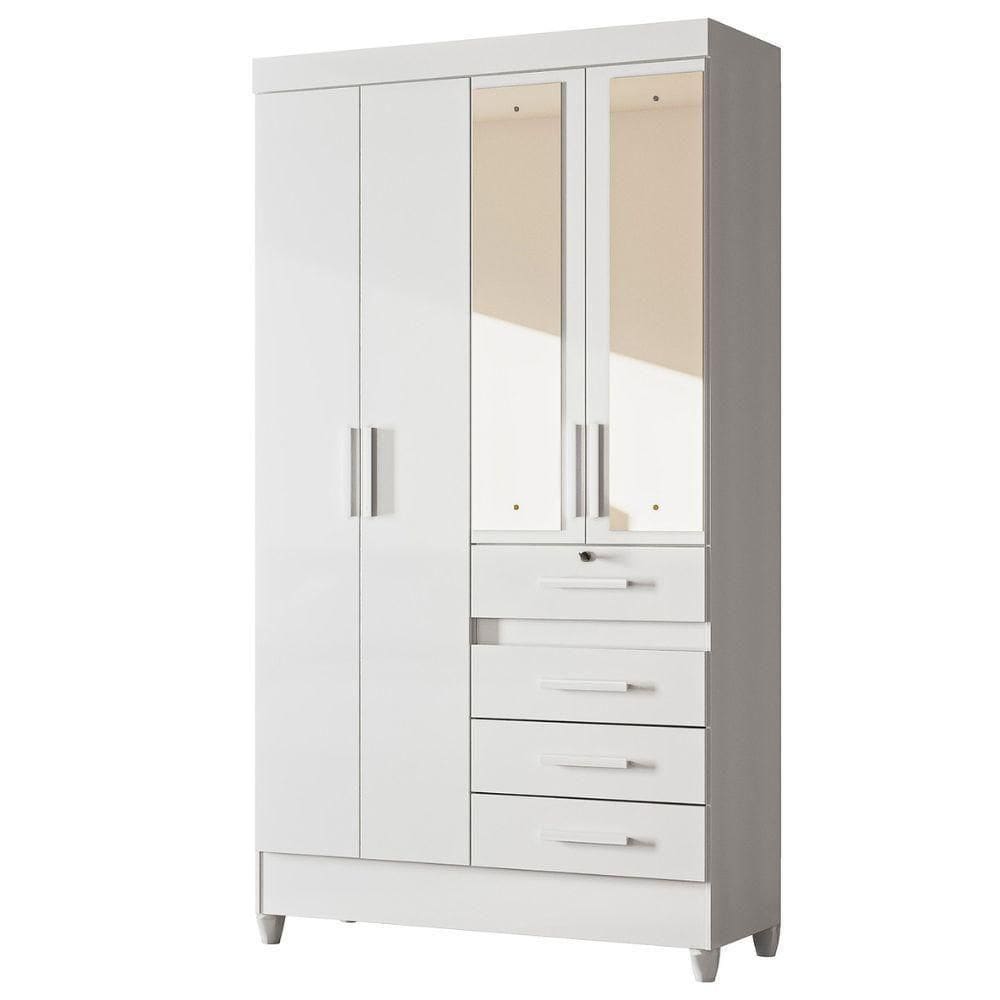Guarda Roupa Solteiro Sobral 4p Espelho 110 Cm Branco Flex Moval Branco Flex
