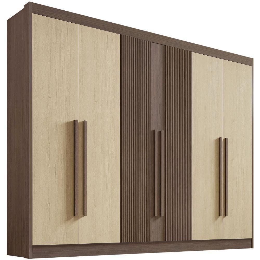 Guarda Roupa Athos Ripado Castanho Linho 6 Portas 7 Gavetas D?doro
