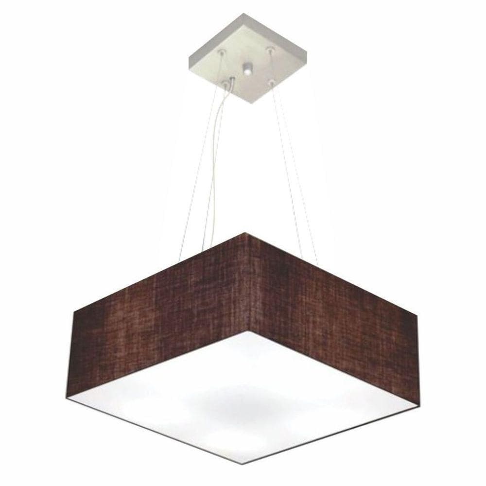 Lustre Pendente Quadrado Vivare Md-4194 Cúpula Em Tecido 12/40x40cm - Bivolt Café 127/220v