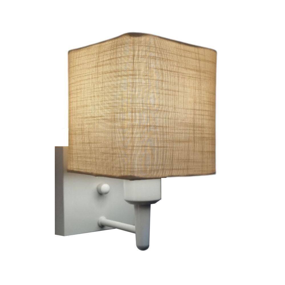 Arandela Quadrada Md-2006 Branco Cúpula Em Tecido Palha - Bivolt