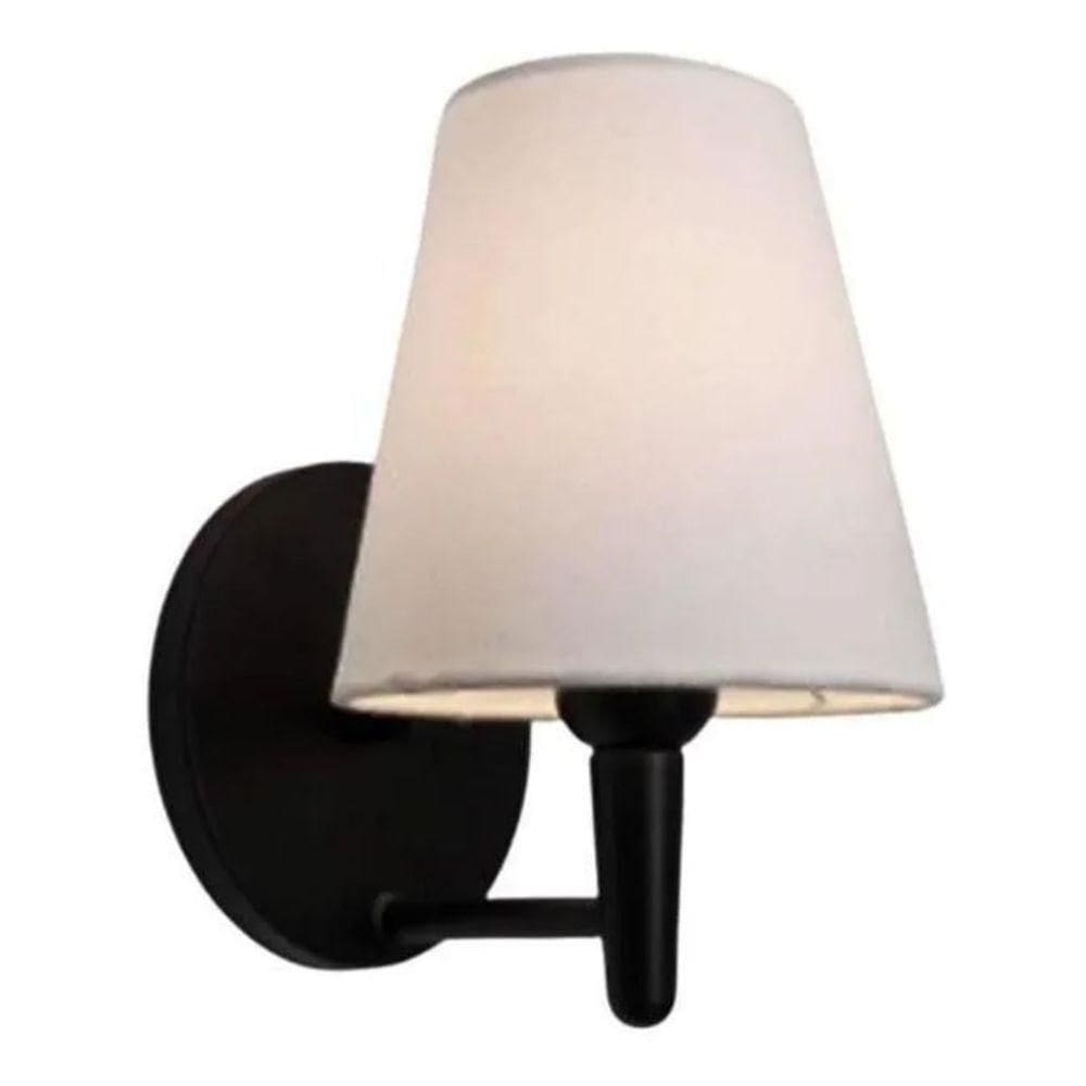 Arandela Cone Md-2004 Base Preto Cúpula Em Tecido 14/14x07cm Branco Tela - Bivolt