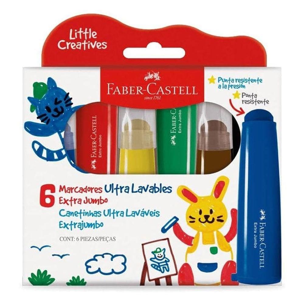 Canetinha Hidrográfica Little Creatives Extra Jumbo 6 Cores - Faber Castell