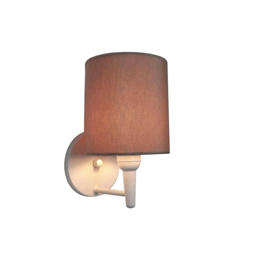 Arandela Cilindrica Md-2009 Base Branco Cúpula Em Tecido 14x15cm Palha - Bivolt