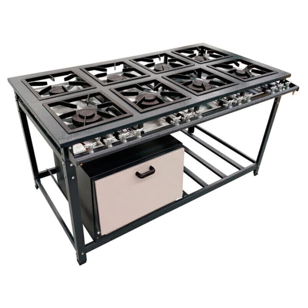 Fogão Industrial 8 Bocas Duplas 40x40 P8 com Forno Leona