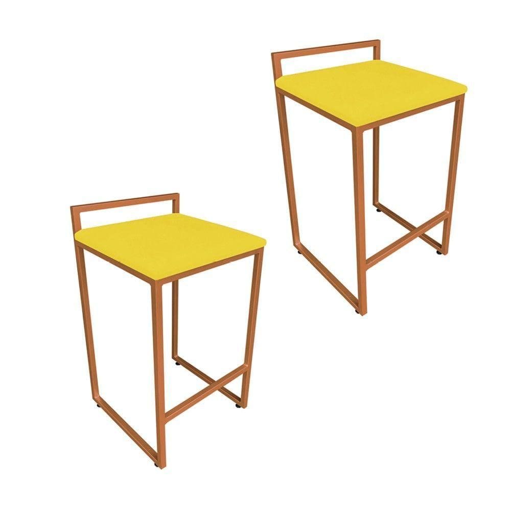 Conjunto 02 Banquetas Alta Lavínia Suede Base Cobre DRossi Amarelo