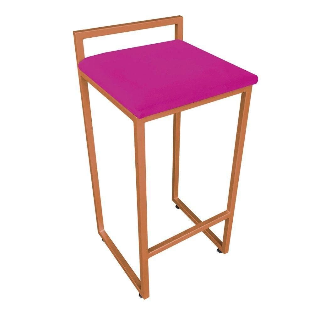 Conjunto 02 Banquetas Alta Lavínia Suede Base Cobre DRossi Pink