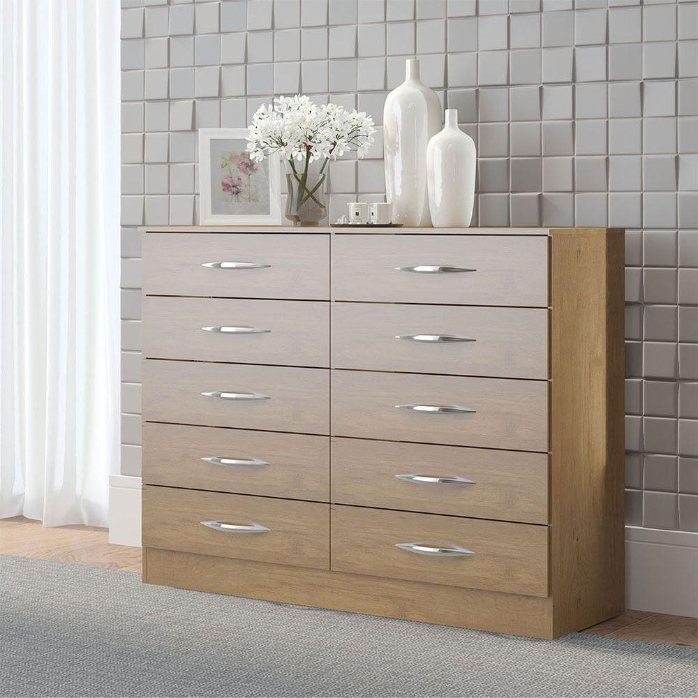 Cômoda Grande Para Quarto Casal 10 Gavetas Mdp Menu Móveis Carvalho