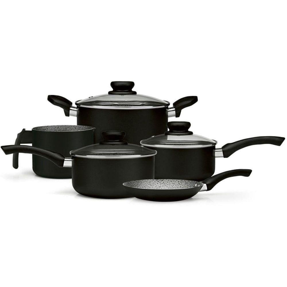 Jogo De Panelas Alumínio 5 Peças Antiaderente Preta Panelux