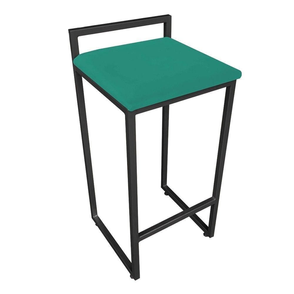 Banqueta Alta Industrial Pietra Suede Base Preto DRossi Verde Turquesa