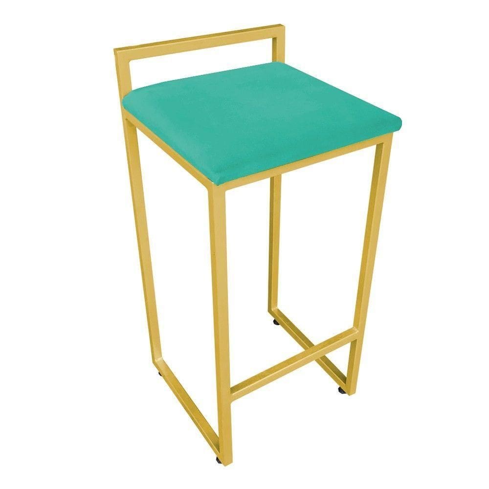 Banqueta Alta Lavínia Suede Base Dourado DRossi Verde Turquesa