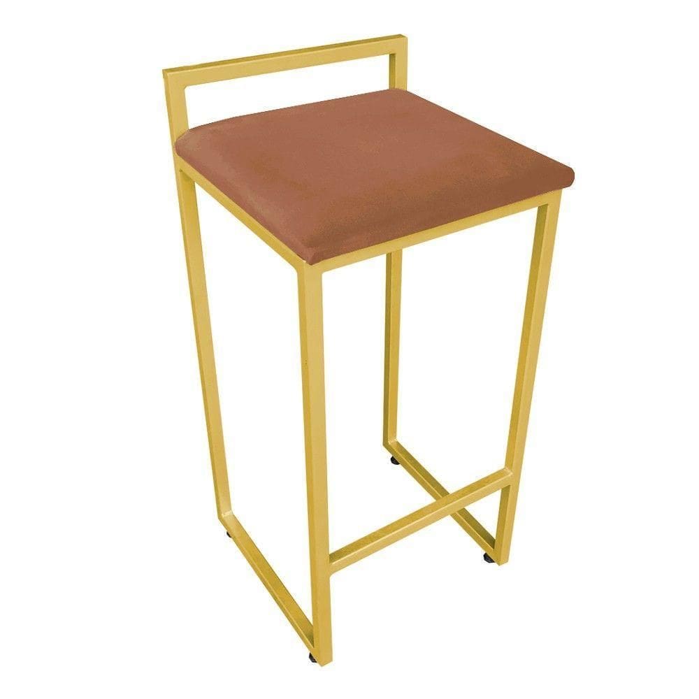 Banqueta Alta Industrial Pietra Suede Base Dourado DRossi Terra