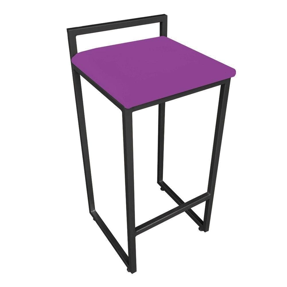 Banqueta Alta Industrial Pietra Suede Base Preto DRossi Roxo