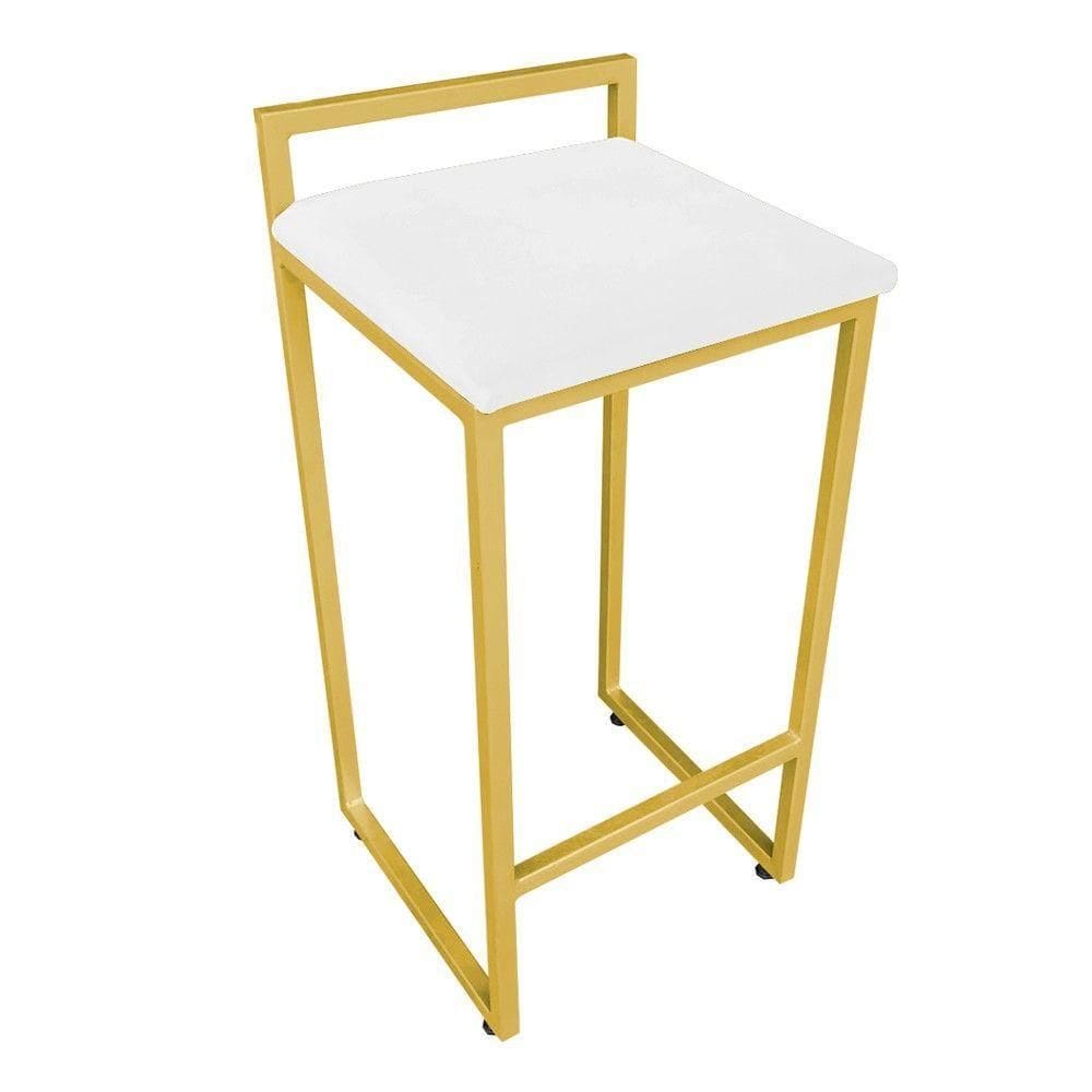 Banqueta Alta Lavínia Suede Base Dourado DRossi Branco