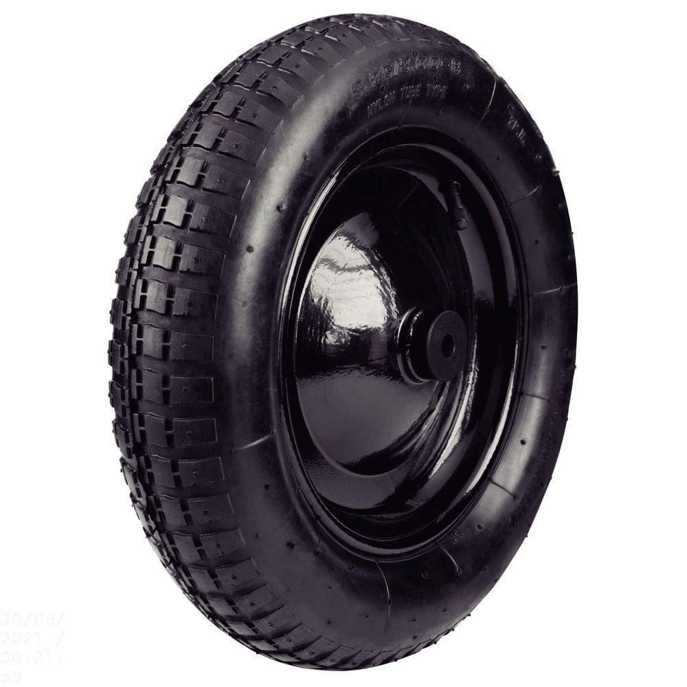 Pneu Com Câmara 3.25/8” E Roda Metálica Para Carrinho De Mão Com Bucha Plástica