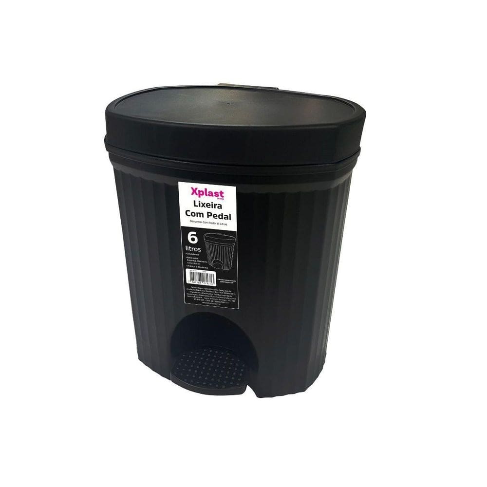 Lixeira com Pedal 6L de Plastico Preta Xplast