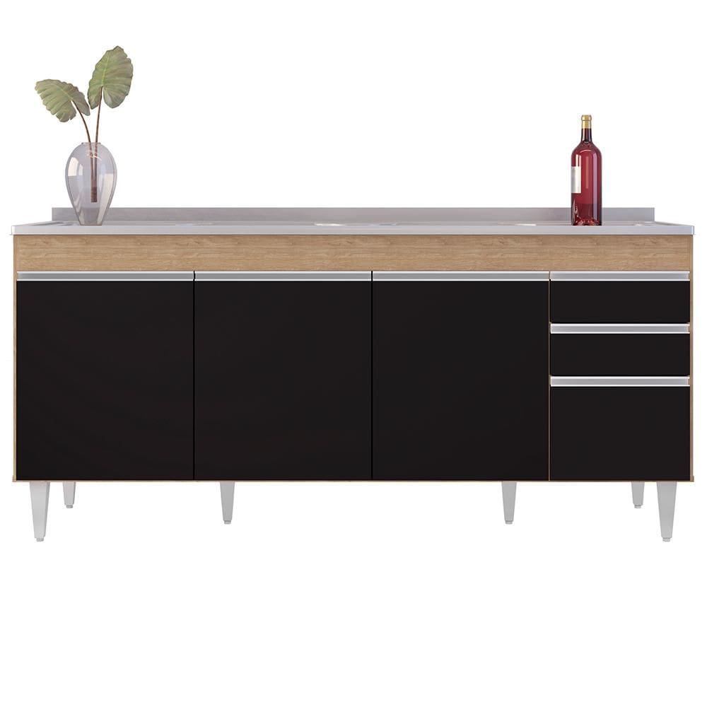 Balcão Gabinete Com Pia 180cm Dallas Castanho/preto
