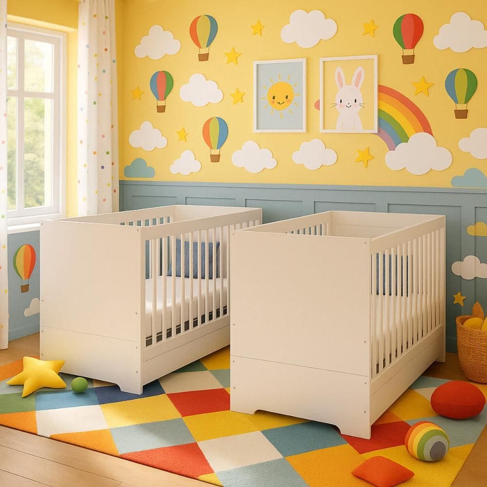 Kit Berço para Gêmeos 3 em 1 para Colchão 60x130cm Multimóveis MP4392