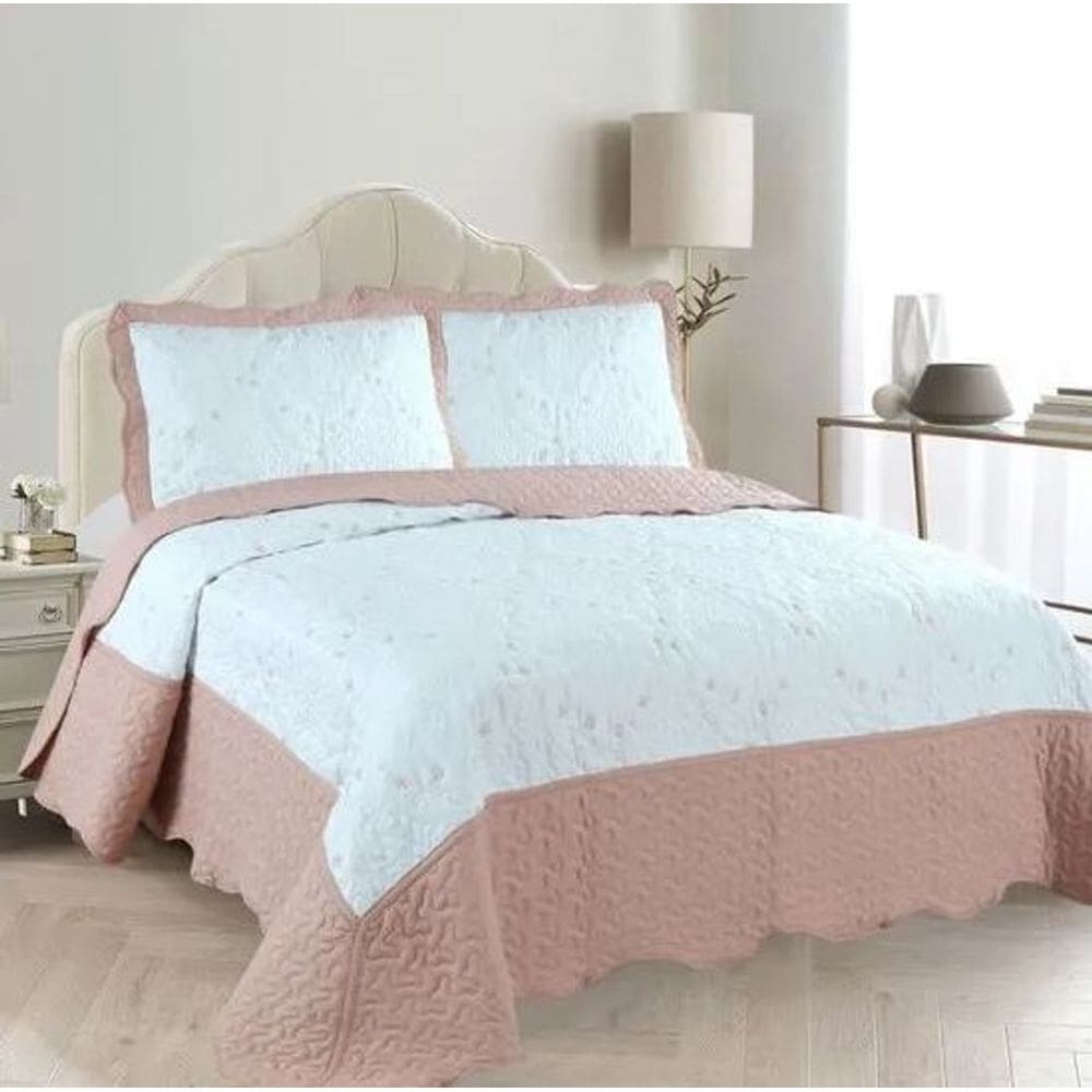 Kit Colcha Queen Maison 2,40m x 2,60m com 3 Peças - Rozac - Rosa, Bege ou Cinza