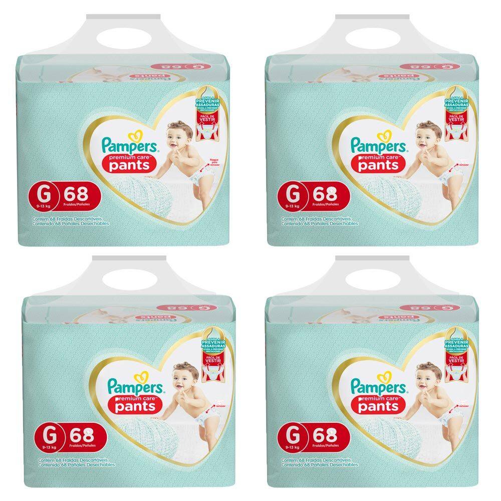 Kit 4 Fralda Pampers Pants Premium Care G 68 Unidades