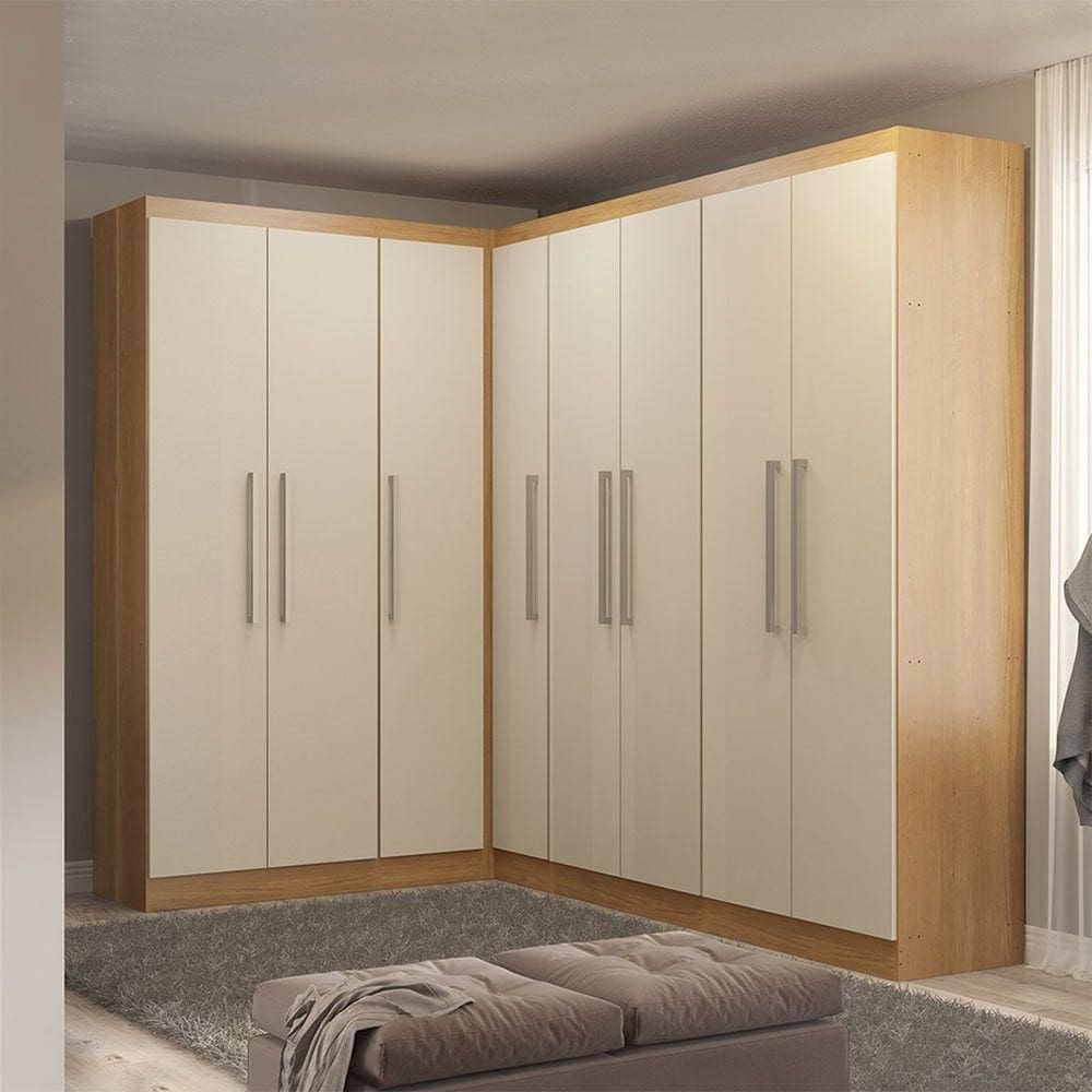 Guarda Roupa Casal De Canto 166x240cm 5 Peças Menu Móveis Carvalho