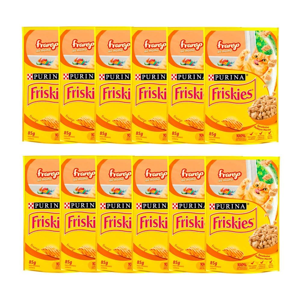Ração Úmida para Gato Friskies Adulto Sabor Frango ao Molho em Sachê 85g | Kit com doze unidades
