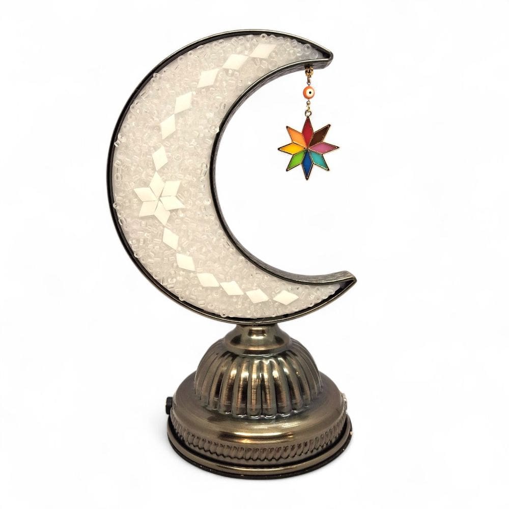 Abajur Turco Lua Branca Iluminação LED Sem Fio 23 cm