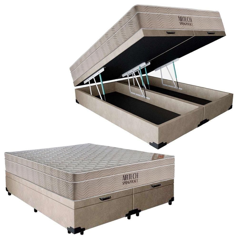 Cama Box Baú Casal Bipartido Sintético + Colchão Ortobom Air