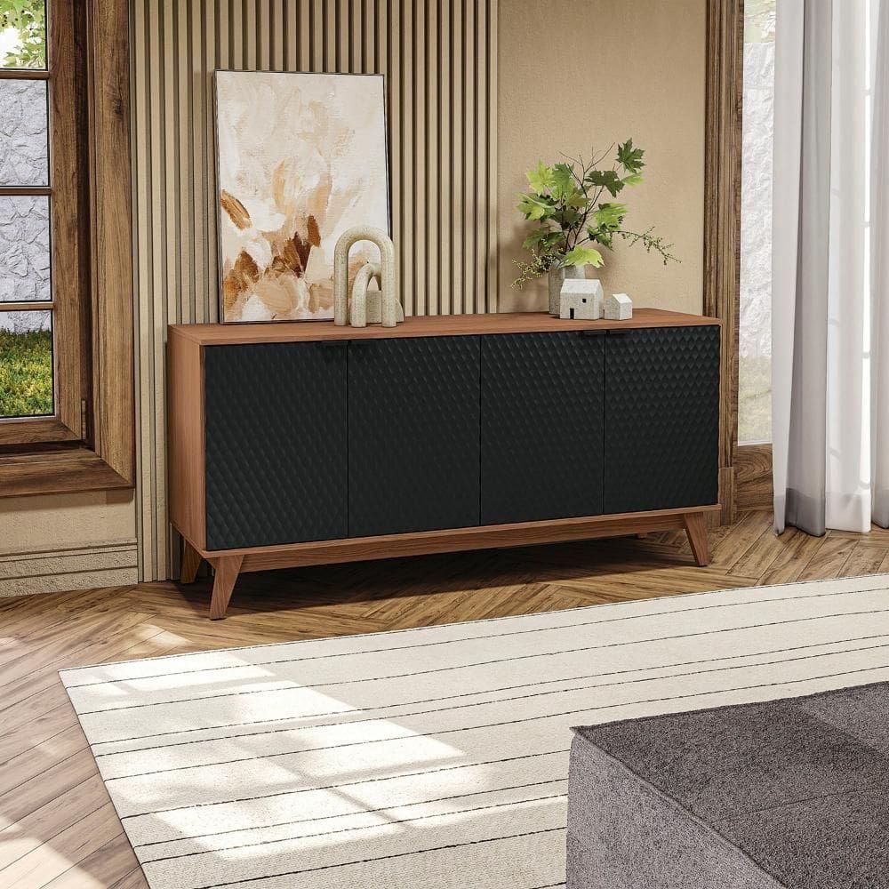 Aparador Kappesberg 4 Portas 3d Canela-preto 180cm