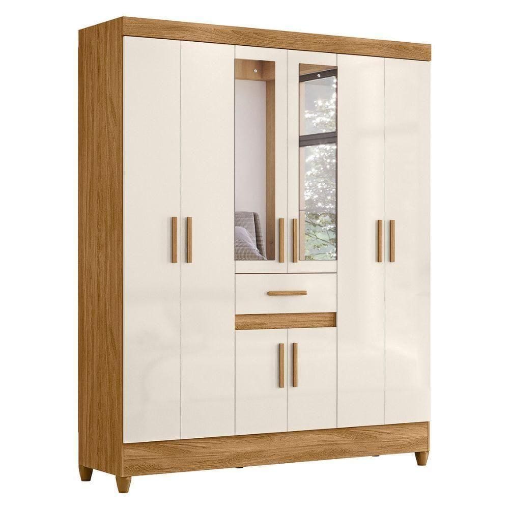 Guarda Roupa Casal Portugal 6p Espelho 165 Cm Freijo Off White Moval