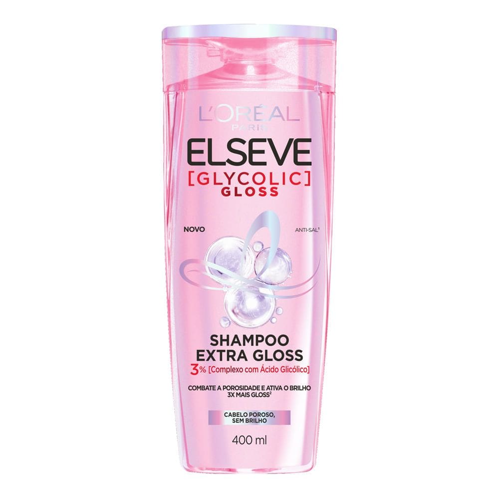 Shampoo Elseve Glycolic Gloss L`oréal Paris Extra Gloss Cabelo Poroso e sem Brilho 400ml