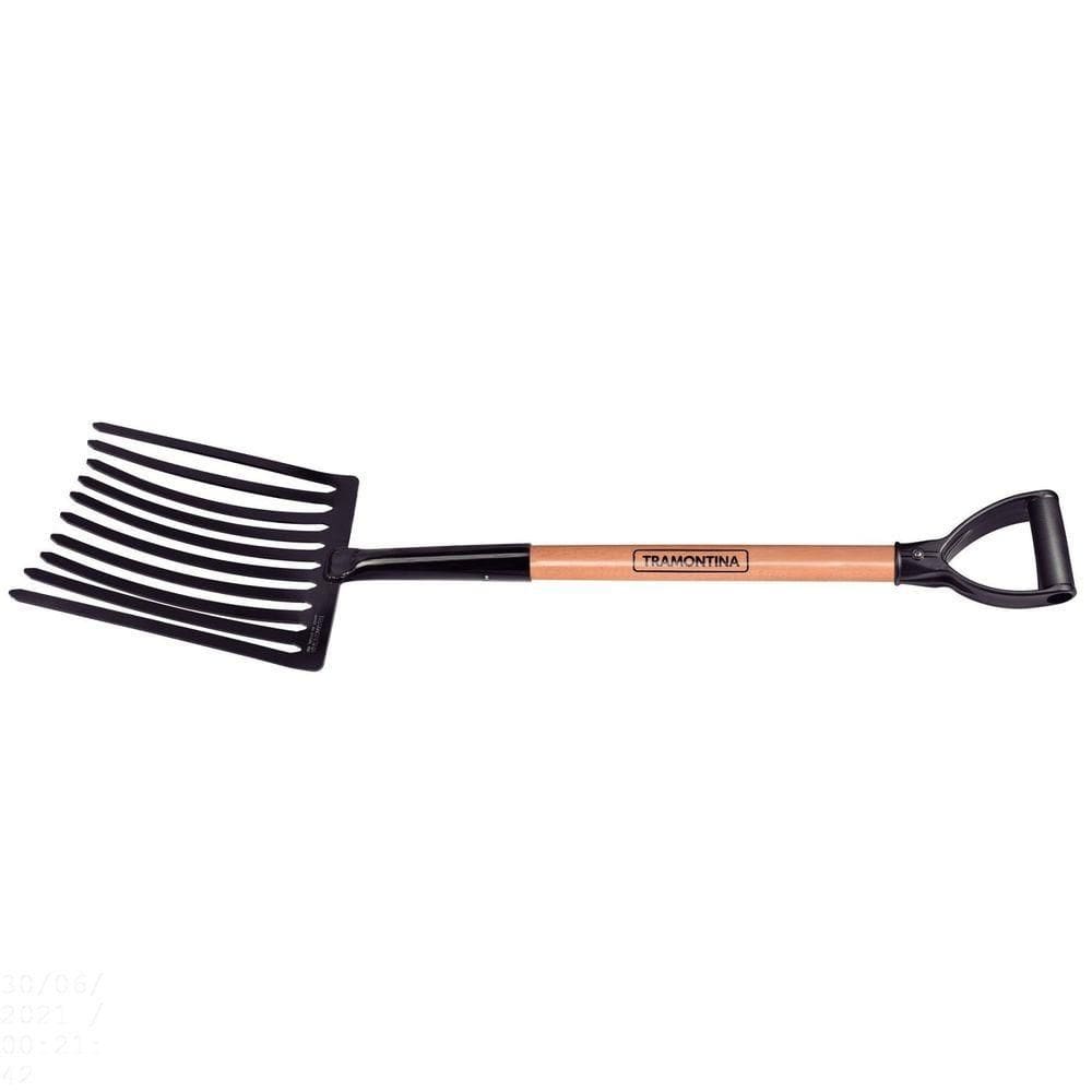 Forcado Para Cascalho Com 10 Dentes Tramontina Em Aço Com Cabo De Madeira 71 Cm Tramontina