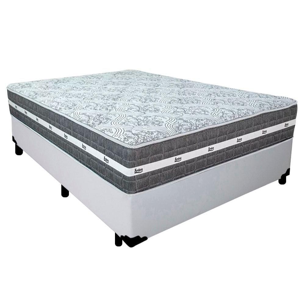 Cama Box Casal Sintético + Colchão Black Graphite Molas Ensacadas 138x188x64cm Branco