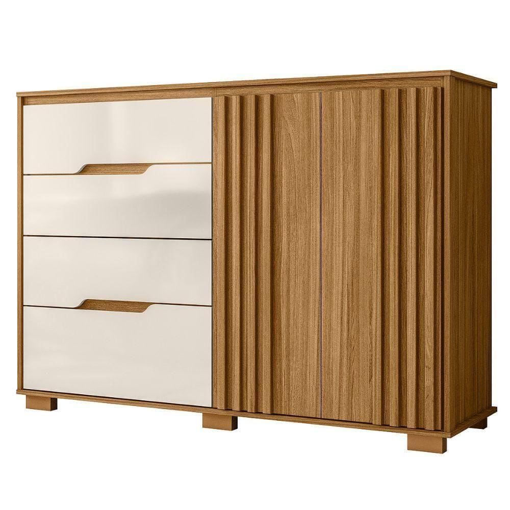 Comoda Texas 4 Gavetas 2 Portas 147 Cm Freijo Off White Moval