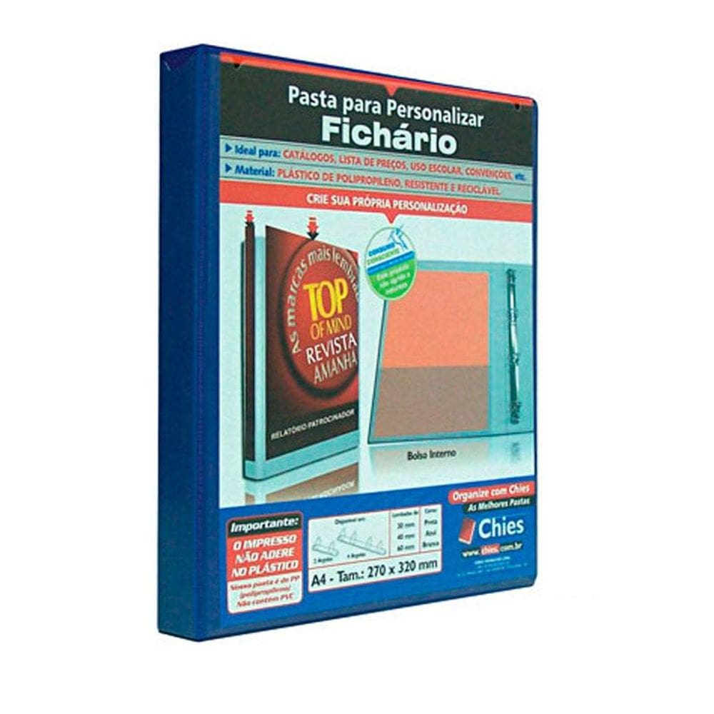 Fichário revestido com cristal A4 azul 30mm 1893 com 4 argolas Chies