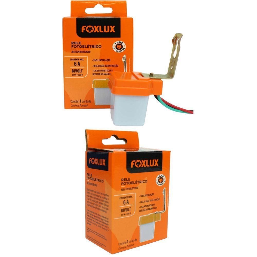 Kit 2 Relé Fotoelétrico Cinza Com Base Bivolt 6a Foxlux