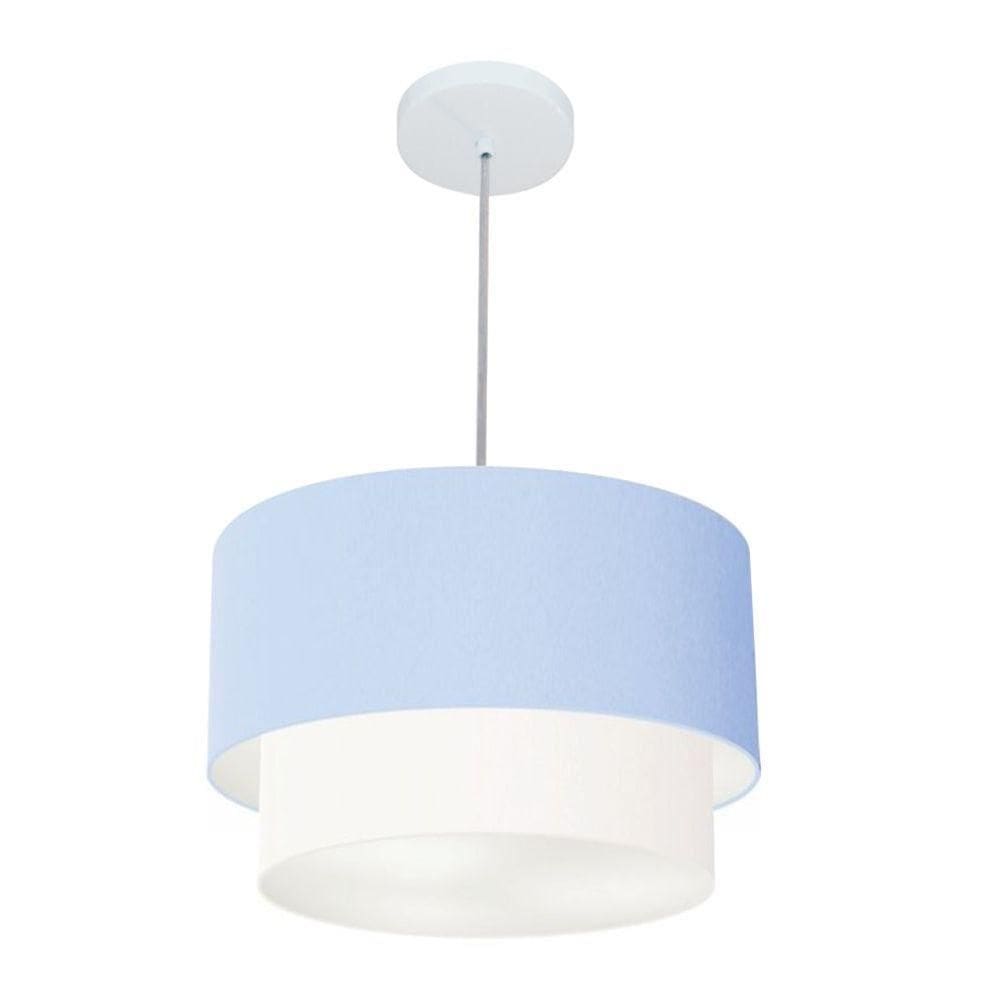 Lustres Pendentes Duplo Cilíndrico Vivare Md-4350 Cúpula Em Tecido 45x40cm - Bivolt Azul-bebê-branco 127/220v