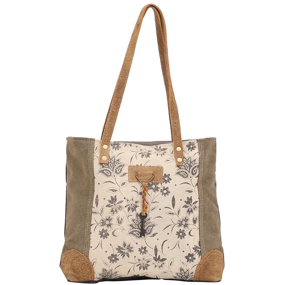 Sacola Myra Bag Unique Key de lona reciclada e couro de vaca marrom