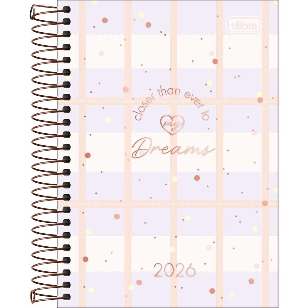 Tilibra - Agenda Espiral Diária 12,9 x 18,7 cm Soho 2026 - Fundo Quadriculado Lilás - TILIBRA
