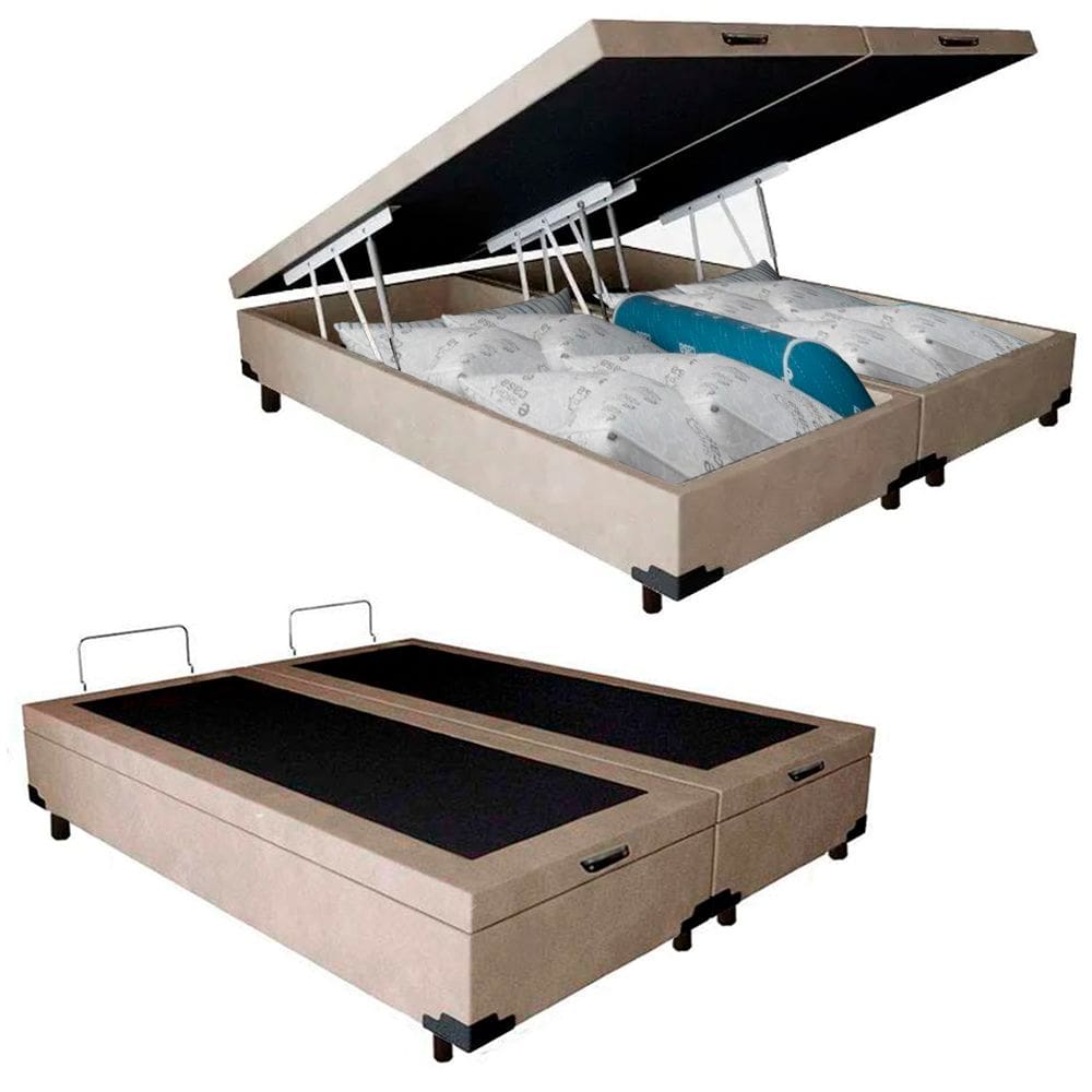Cama Box Baú Queen Bipartido Suede SerenePrime Bege 158x198x44