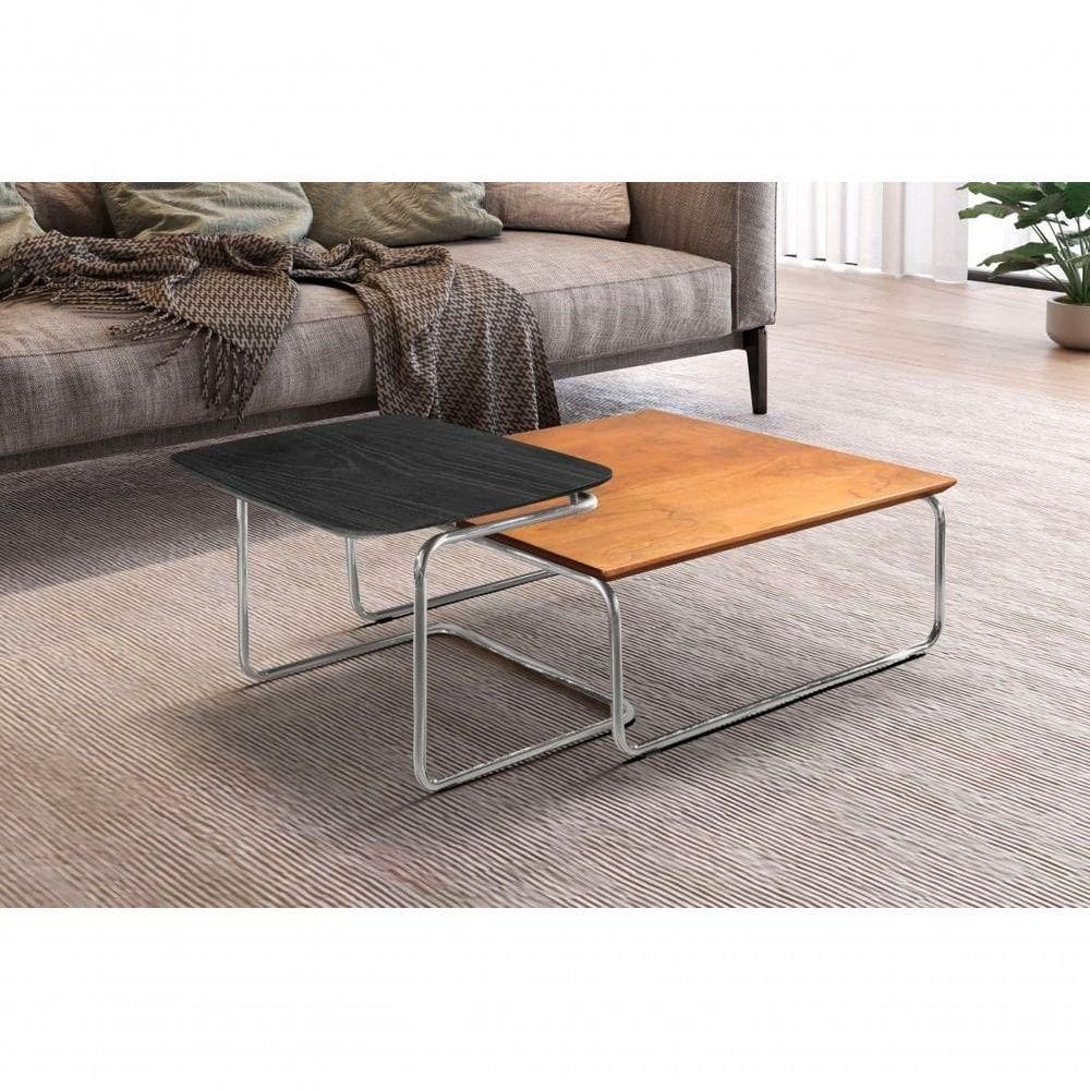 Conjunto Mesa De Centro Kairos Base Cromada Larflex Cor:ébano