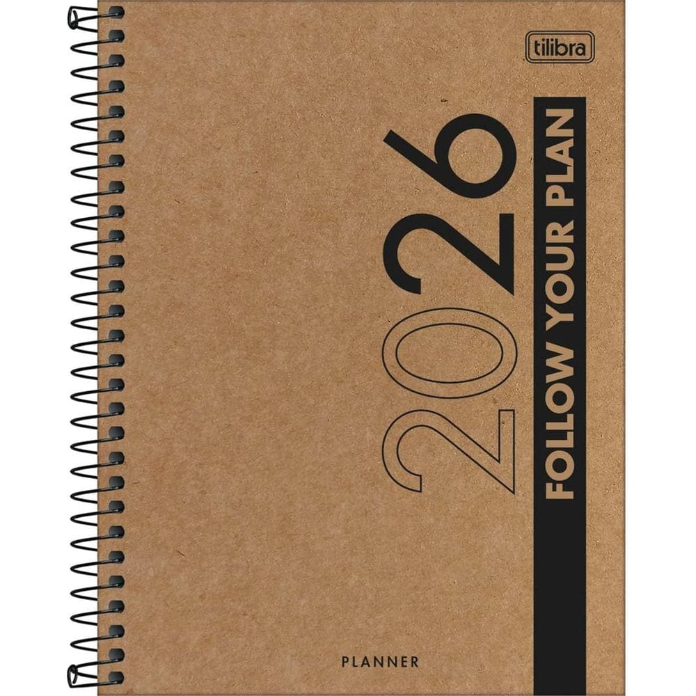 Tilibra - Planner Espiral Kraftwork 17,7 x 24 cm 2026 - Follow Your Plan
