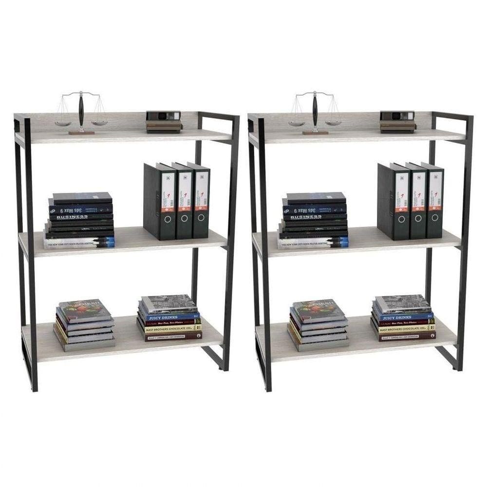 Kit 2 Estantes Livreiro Multi 80cm 3 Prateleiras Snow