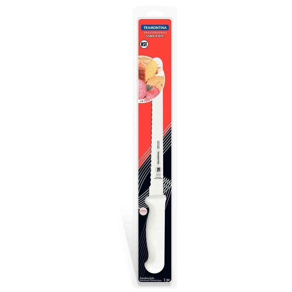 Faca Para Fiambres 12” Profissional Tramontina Em Aço Inox E Cabo Branco Tramontina