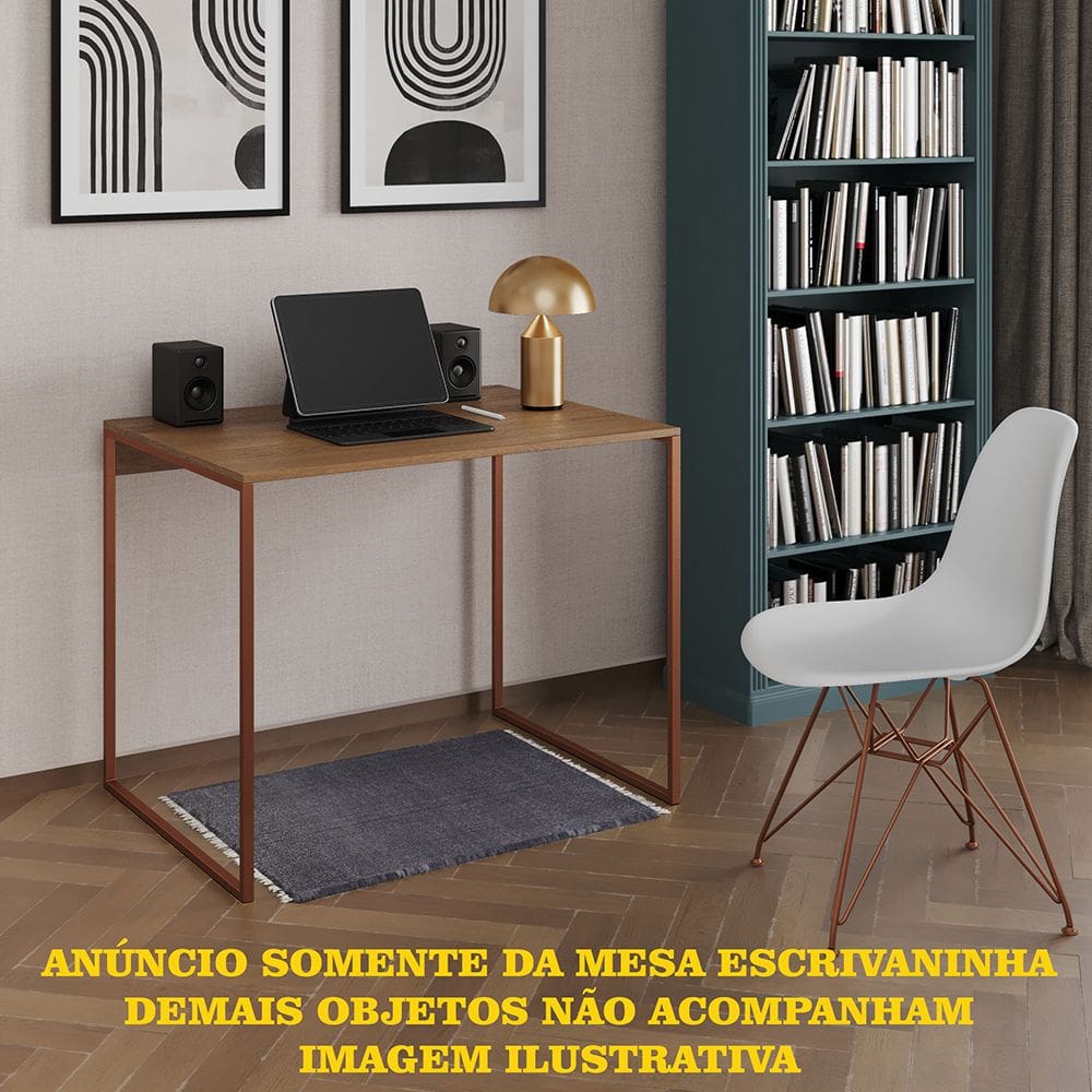 Escrivaninha Industrial Office Amêndoa 120x53 Grécia Base Cobre